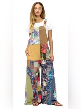 NWT Yak & Yeti Colorful Patchwork Wide-Leg Jumpsuit size S/M